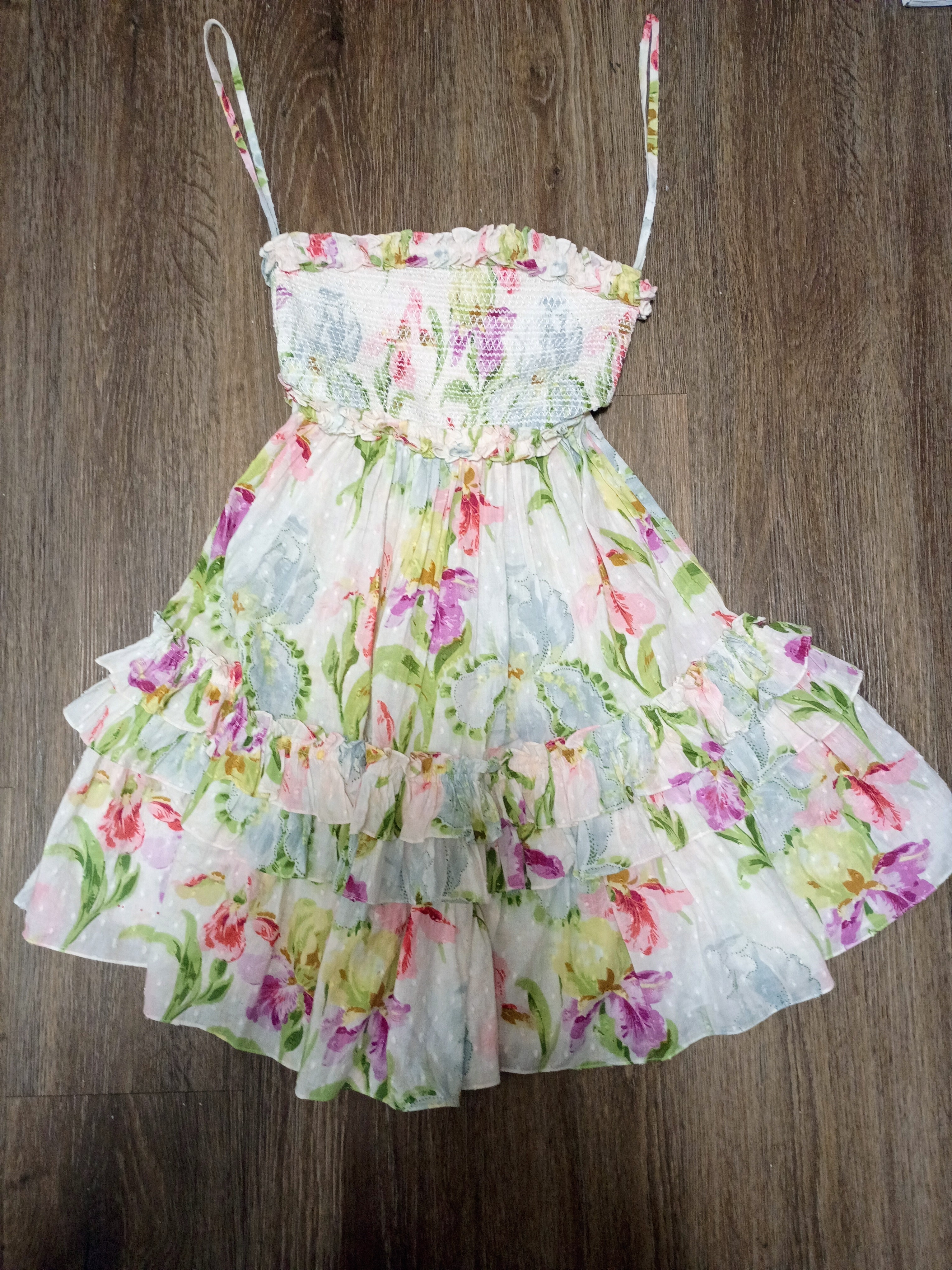 Needle & Thread Floral Ruffle Tiered Sundress - Pink & Green